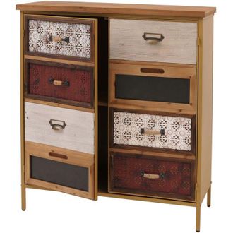 Hhg [NON UTILIZZATO] Com&ograve; da farmacia HHG-303, armadio alto con scomparti, credenza look vintage shabby 94x80x35 cm, blu rosso