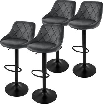 ML Design Ml-design - Set 4x Taburetes de Bar de Terciopelo Gris, Sillas de Mostrador Giratorias 360° Tapizadas con Altura Regulable 62-82cm, Asiento de Bistro