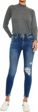 Kancan High Rise Double Button Skinnies In Blue