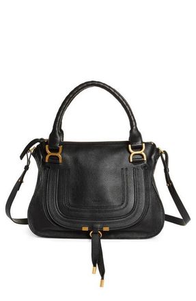 Chlo&eacute; Medium Marcie Leather Satchel in Black at Nordstrom