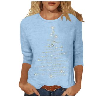 Generic Funny Christmas Tops for Women, 3/4 Sleeve Pullover with Humorous Xmas Prints, Snowman, Santa and Wine Glass Design, Cozy Festive Jumper, Trendy Chris