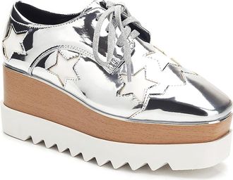 Tosoft Womens Fashion Patent Leather Oxford Shoes Square Toe Lace Up High Heels Platform Wedge Sneakers Casual Flat Shoes (Color : Silver, Size : 36)