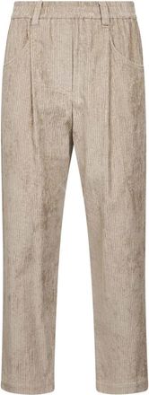 Brunello Cucinelli Straight Trousers, female, Beige, 2XS, Corduroy Baggy Trousers