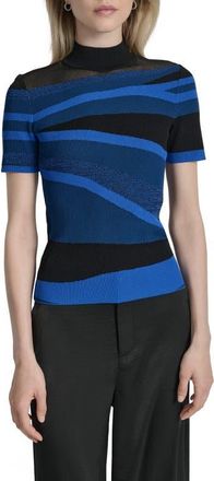DKNY Colorblock Short Sleeve Sweater in Classc Blue at Nordstrom, Size Xx-Small