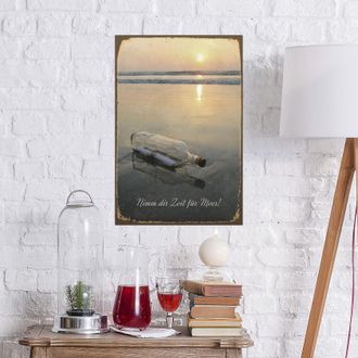 Queence Metallbild »Flaschenpost« Meer Schriftzug Strand 1 Stk. tlg. Stahlschilder