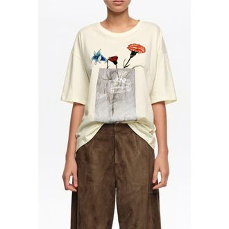 Bimba & Lola Floral Logo T-Shirt in Ivory at Nordstrom, Size Xx-Small Eu