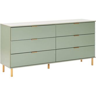 Beliani Cassettiera 6 cassetti in legno ingegnerizzato verde con maniglie dorate gambe in legno massiccio soggiorno Walpole