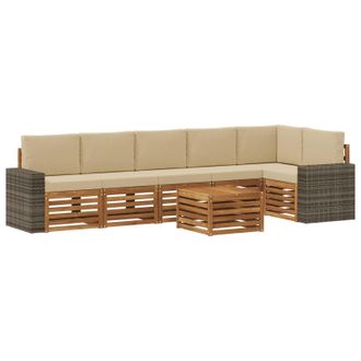 vidaXL Conjunto De Sof&aacute; Seccional Con Coj&iacute;n 7 Pcs Natural Y Beige Vidaxl