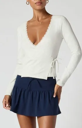 Florence By Mills Stretch Jersey Wrap Top in Heather Ice at Nordstrom, Size Xx-Small