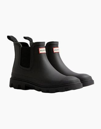 Hunter Womens Hunter Downpour Chelsea Rubber Womens Black Wellington Boots - Size: 7
