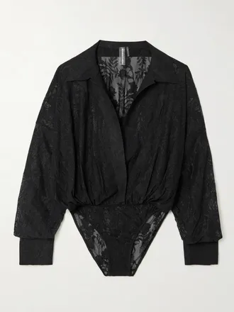 Norma Kamali Body In Pizzo Stretch Ricamato - Nero