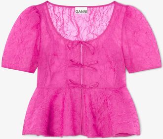 Ganni Peplum Blouse in Shibori Organza - Size 10/12 Pink