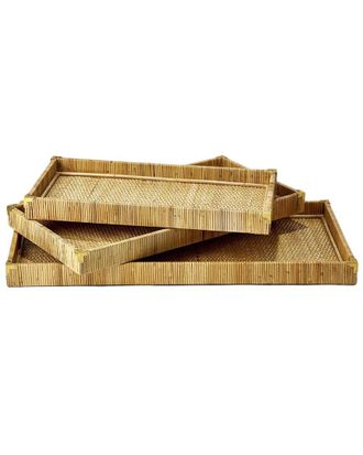 Two's Company Set Of 3 Oversized Rattan Trays