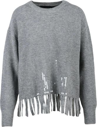 ICONA Crewneck Sweater with Fringe Detailing and Sequins