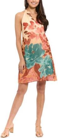 London Times Floral Sleeveless Shift Dress in Pale Peach/Shaded Spruce at Nordstrom Rack, Size X-Large