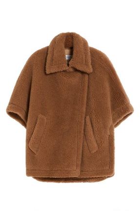 Max Mara Tebe Teddy Bear Cape in Camel at Nordstrom