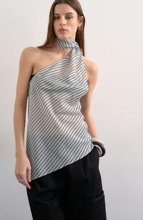 Topshop Stripe Scarf Open Back Halter Top in Medium Blue at Nordstrom, Size 10 Us