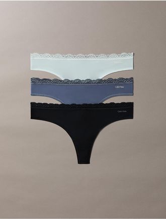 Calvin Klein Womens Microfiber Stretch with Lace 3-Pack Thong - Multi - XL
