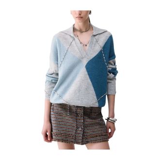 Liu Jo Truien & Vesten, Dames, Blauw, S, Wf 6182 V-neck Trui
