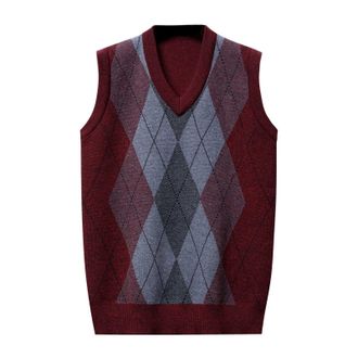Generic Plus Size Sleeveless Jumper Men - Sleeveles Jumper Men V Neck Argyle Sweater Vest Pullover Business Office Slim Fit Comfort Fall Winter Knitted Waistc