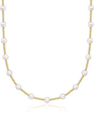 Ross-Simons 6-7mm Cultured Pearl Beaded Station Necklace in 14kt Yellow Gold