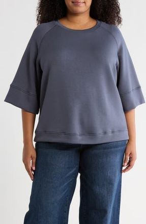 T Tahari Three-Quarter Sleeve Scuba Top in Dark Storm Grey at Nordstrom Rack, Size 3X
