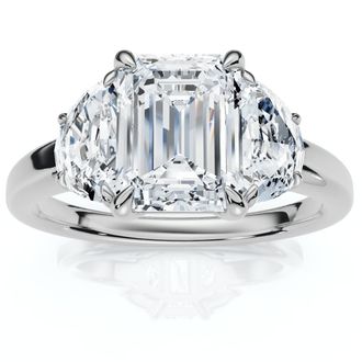 Pompeii3 2Ct Emerald & Half Moon Diamond Anniversary Engagement Ring Gold Lab Grown