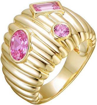 Rachel Glauber 14K Plated Cz Three Stone Ring