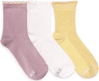 Muk Luks Whisper Assorted 3-Pack Crew Socks in Purple Yellow Pack at Nordstrom