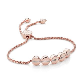 Monica Vinader Rose Gold Linear Bead Diamond Row Friendship Chain Bracelet Diamond