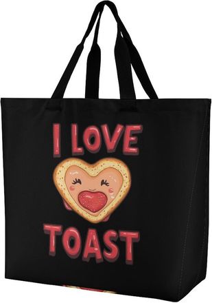 Generic I Love Toast Large Reusable Shopping Bag Lightweight Foldable Tote Bags Washable Shoulder Handbag