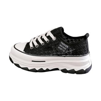 Generic New UK 4.5 WomenS Platform Sneakers Classic Casual Chunky Thick-Soled Shoes Breathable Trainers Lace Up Baseball Sneakers Ladies Flat Low Top Fashion 