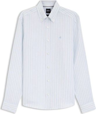BOSS Regular-fit shirt in striped linen