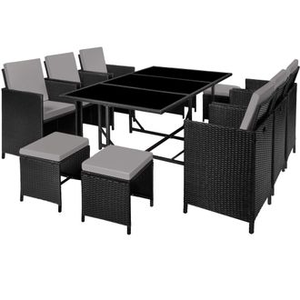 TecTake Conjunto de rat&aacute;n, polirat&aacute;n, impermeable, negro, gris 167x109,5x73cm