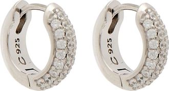 Cernucci Cernucci Iced Pave Micro Sterling Silver Hoop Earrings - One Size