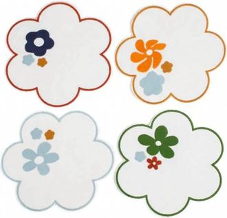 Misette Floral Embroidered Linen Coasters - Set Of 4 In White