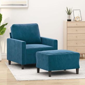 vidaXL Poltrona con Poggiapiedi Blu 60 cm in Velluto - Vidaxl
