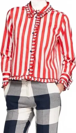 Vilagallo Ruffles Striped Shirt In Raya Roja