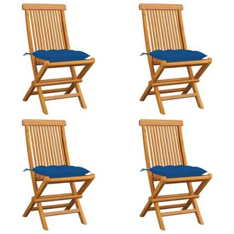 vidaXL Vidaxl - Sillas De Jard&iacute;n 4 Uds Madera Maciza De Teca Con Cojines Azules