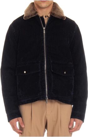 Moorer Faux Fur & Shearling Jackets, male, Blue, Size: 2XL Blue Zip Coat with Detachable Shearling Collar