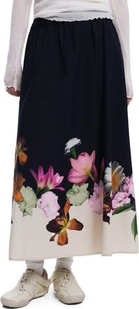 Desigual Floral Print Maxi Skirt in Black at Nordstrom, Size X-Small