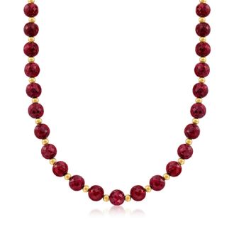 Ross-Simons Ruby Bead Necklace With 14kt Yellow Gold