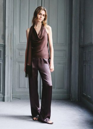 Mango Top foulard collo drappeggiato marrone - Donna - S - MANGO