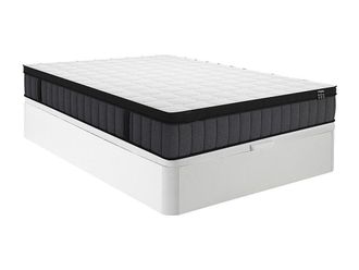 Vente-Unique Conjunto de cama con canap&eacute; abatible de 160 x 200 cm blanco + colch&oacute;n h&iacute;brido de muelles ensacados de 7 zonas y gel viscoel&aacute;stico de 25 cm de grosor -