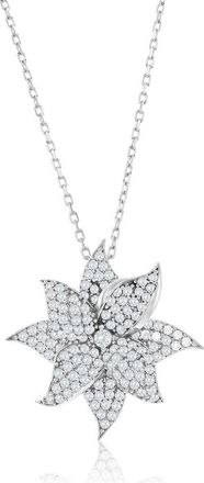 Suzy Levian Rose Pavé Cubic Zirconia Flower Pendant Necklace in White at Nordstrom Rack, Size 18