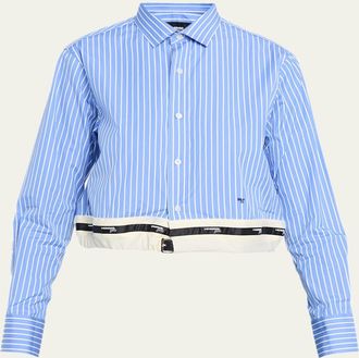 HommeGirls Belted Striped Crop Button-Down Shirt