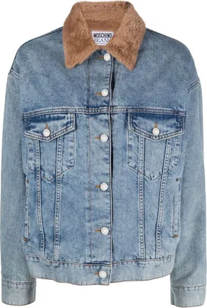 Moschino shearling-collar denim jacket - women - Cotton/Polyester - M - Blue