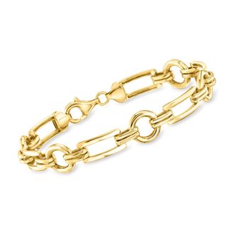 Ross-Simons 18kt Gold Over Sterling Alternating Rectangle and Circle-Link Bracelet