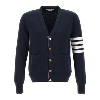 Thom Browne Cardigans, male, Blue, Size: 2XL Cotton Crepe V-neck Cardigan