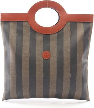 Fendi Beige Black Brown Coated Canvas Leather Handbag Tote Bag (Pre-Owned)
